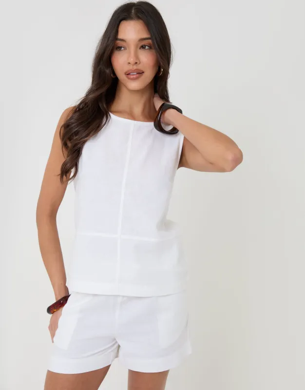 White Linen Blend Tie-Back Shell Top made by Threadbare