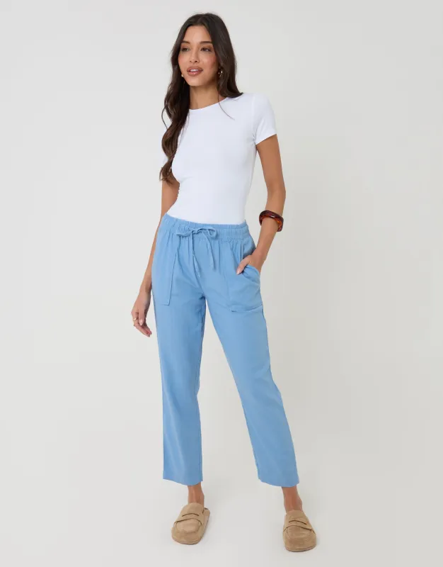 Blue Linen Blend Drawstring Trousers made by Threadbare