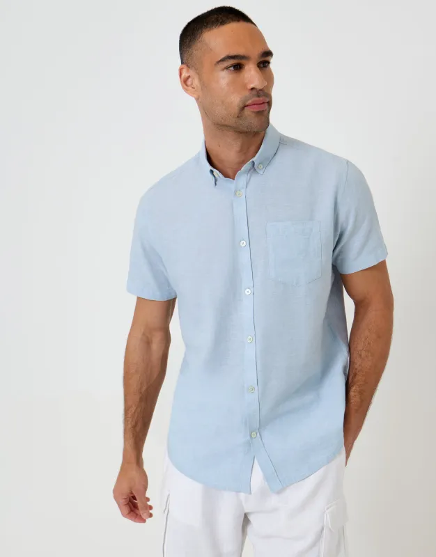 Light Blue Short Sleeve Linen Blend Shirt made by Threadbare