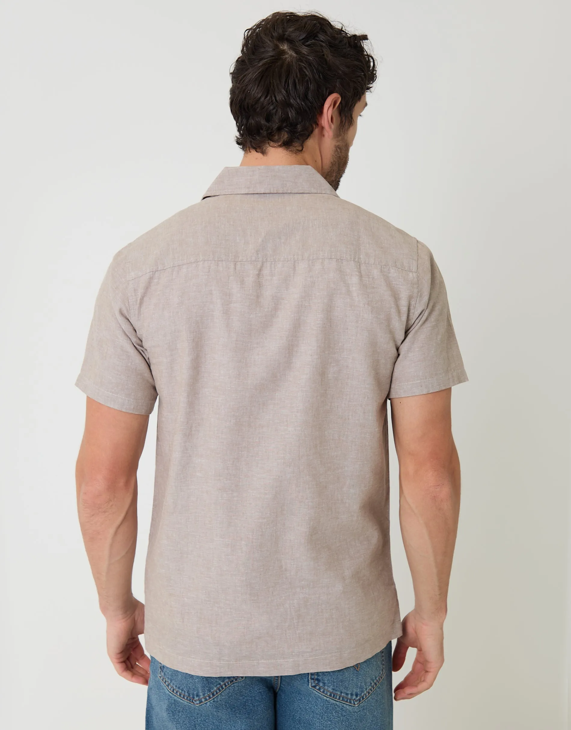 Taupe Linen Cotton Blend Short Sleeve Shirt sold by Threadbare product image thumbnail 2