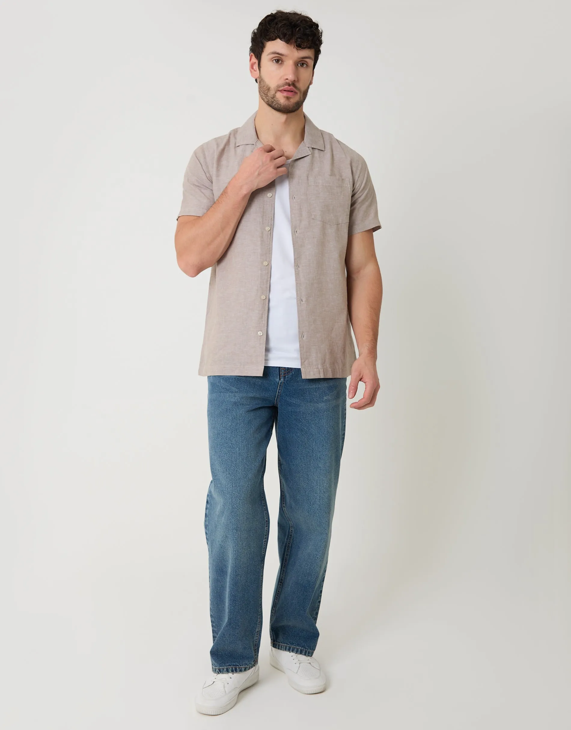 Taupe Linen Cotton Blend Short Sleeve Shirt sold by Threadbare product image thumbnail 3