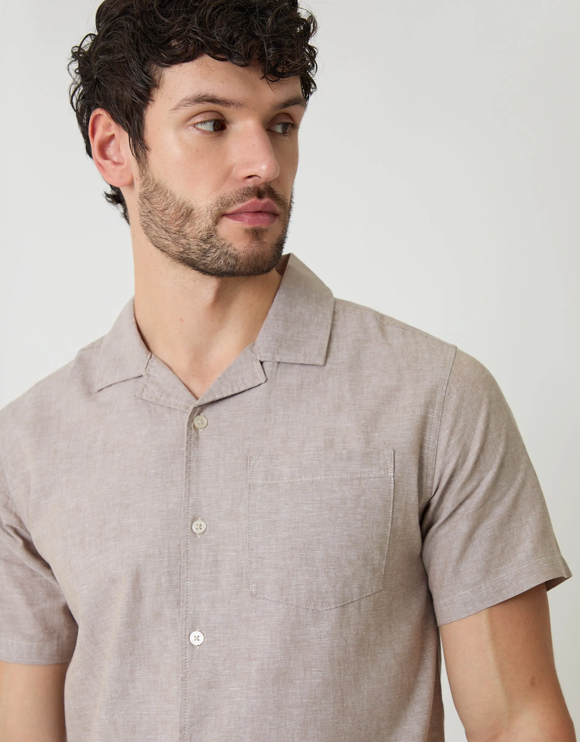 Taupe Linen Cotton Blend Short Sleeve Shirt sold by Threadbare product image thumbnail 4