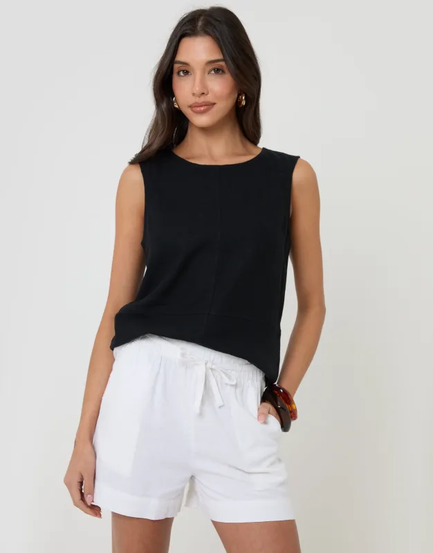 White Linen Blend Tie Waist Shorts made by Threadbare