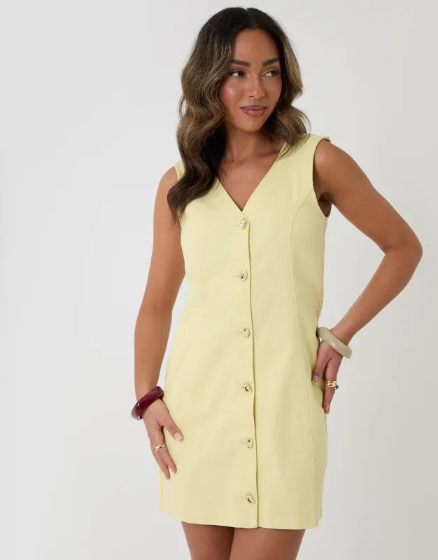 Yellow Denim V-Neck Mini Pinafore Dress made by Threadbare