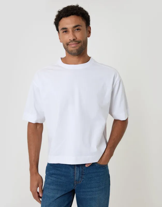Boxy Relaxed Fit Cotton T-Shirt in White made by Threadbare