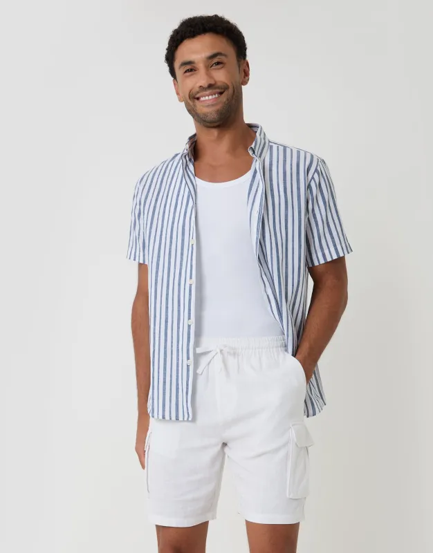 Linen Blend Cargo Shorts in White made by Threadbare