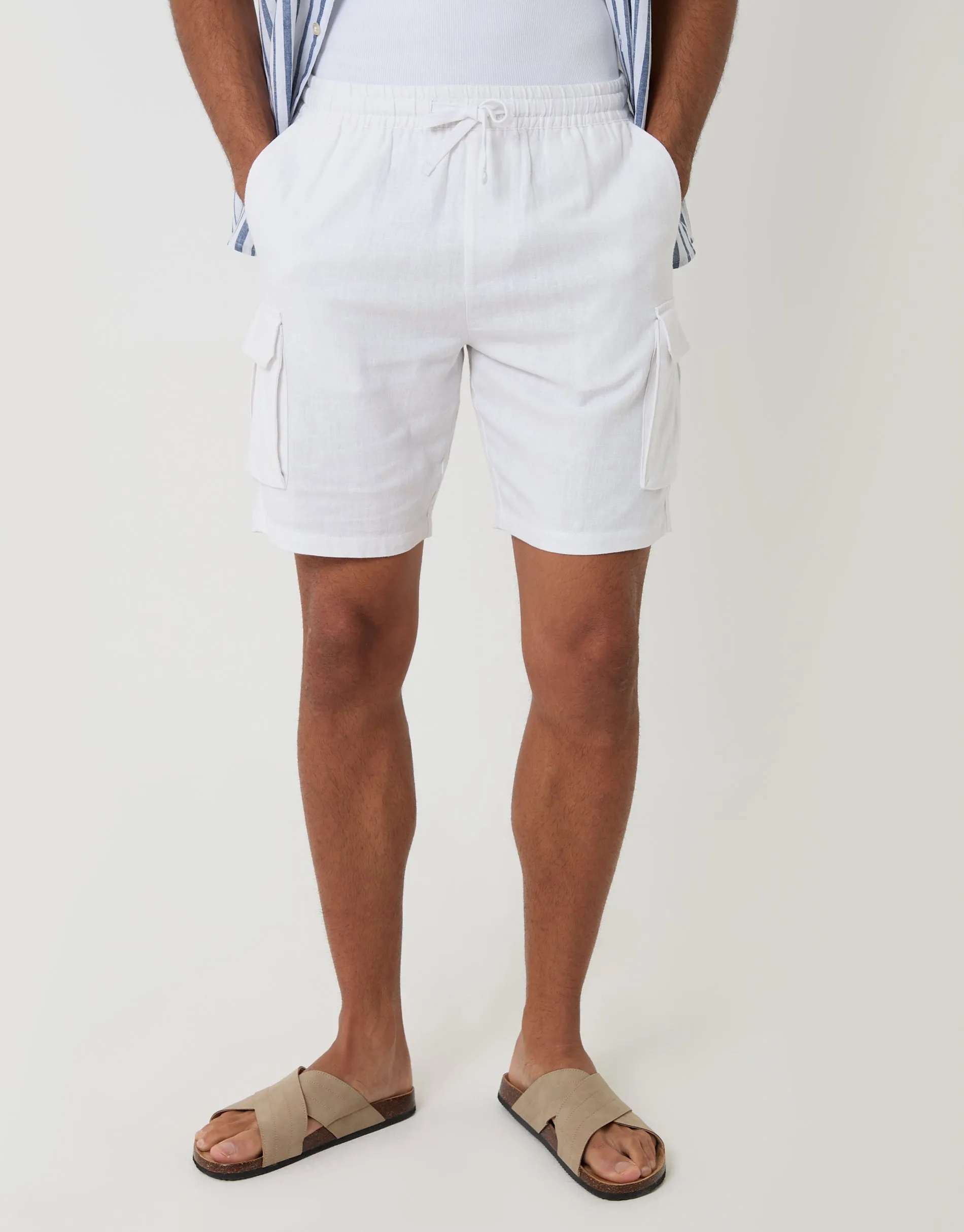 Linen Blend Cargo Shorts in White sold by Threadbare product image thumbnail 2