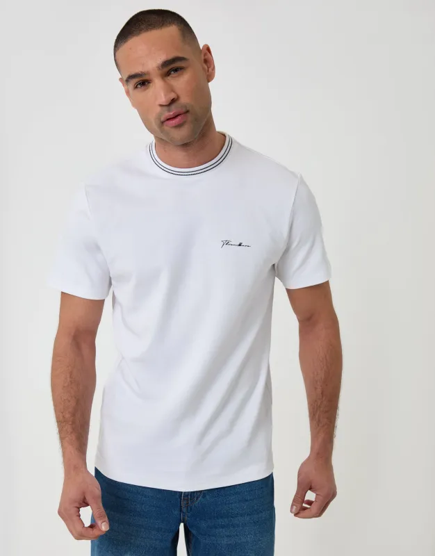 Cotton Crew Neck Script T-Shirt in White made by Threadbare