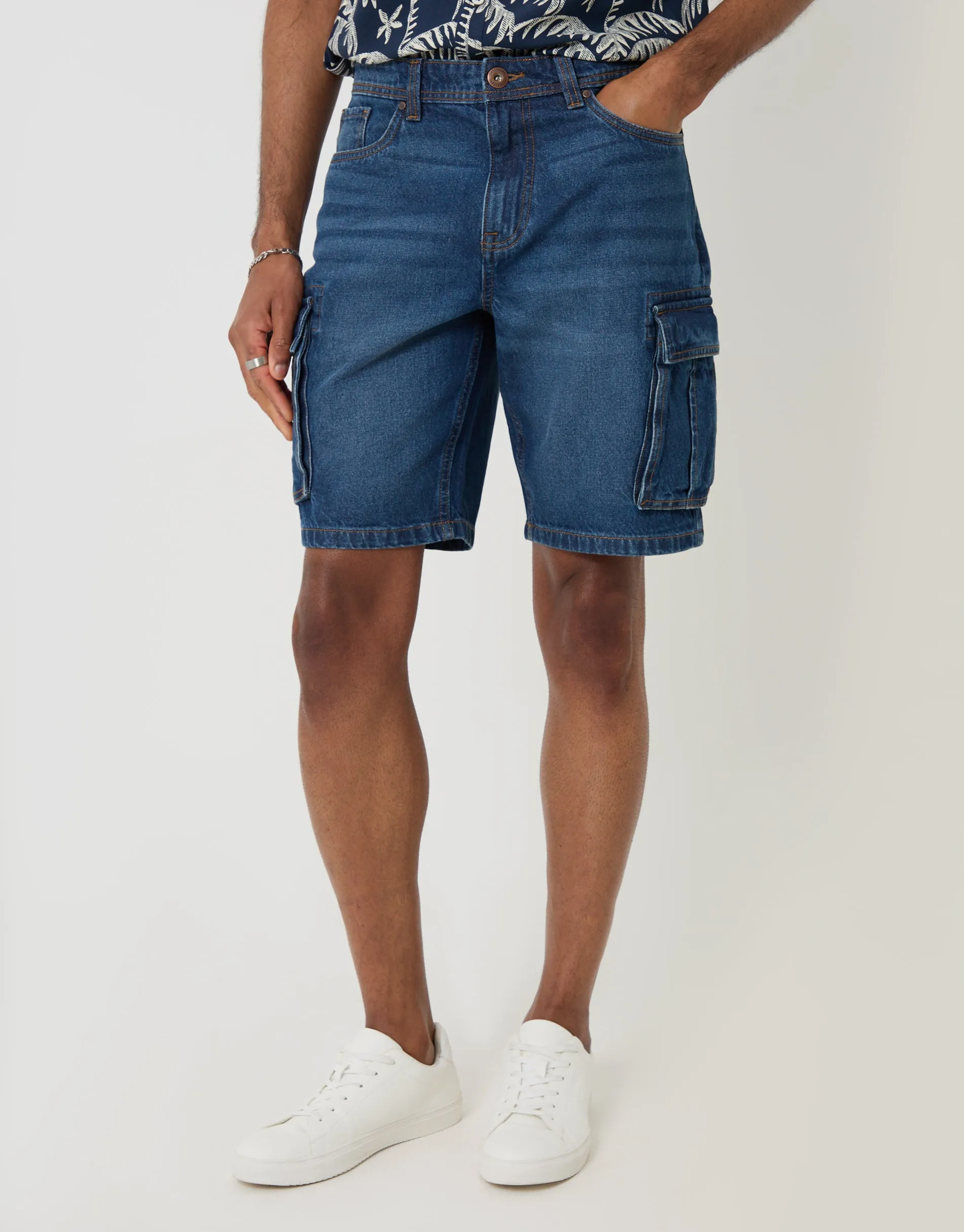 Mid Wash Regular Fit Denim Cargo Shorts sold by Threadbare product image thumbnail 2