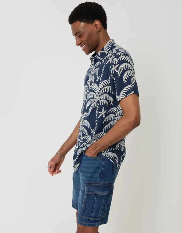 Mid Wash Regular Fit Denim Cargo Shorts made by Threadbare