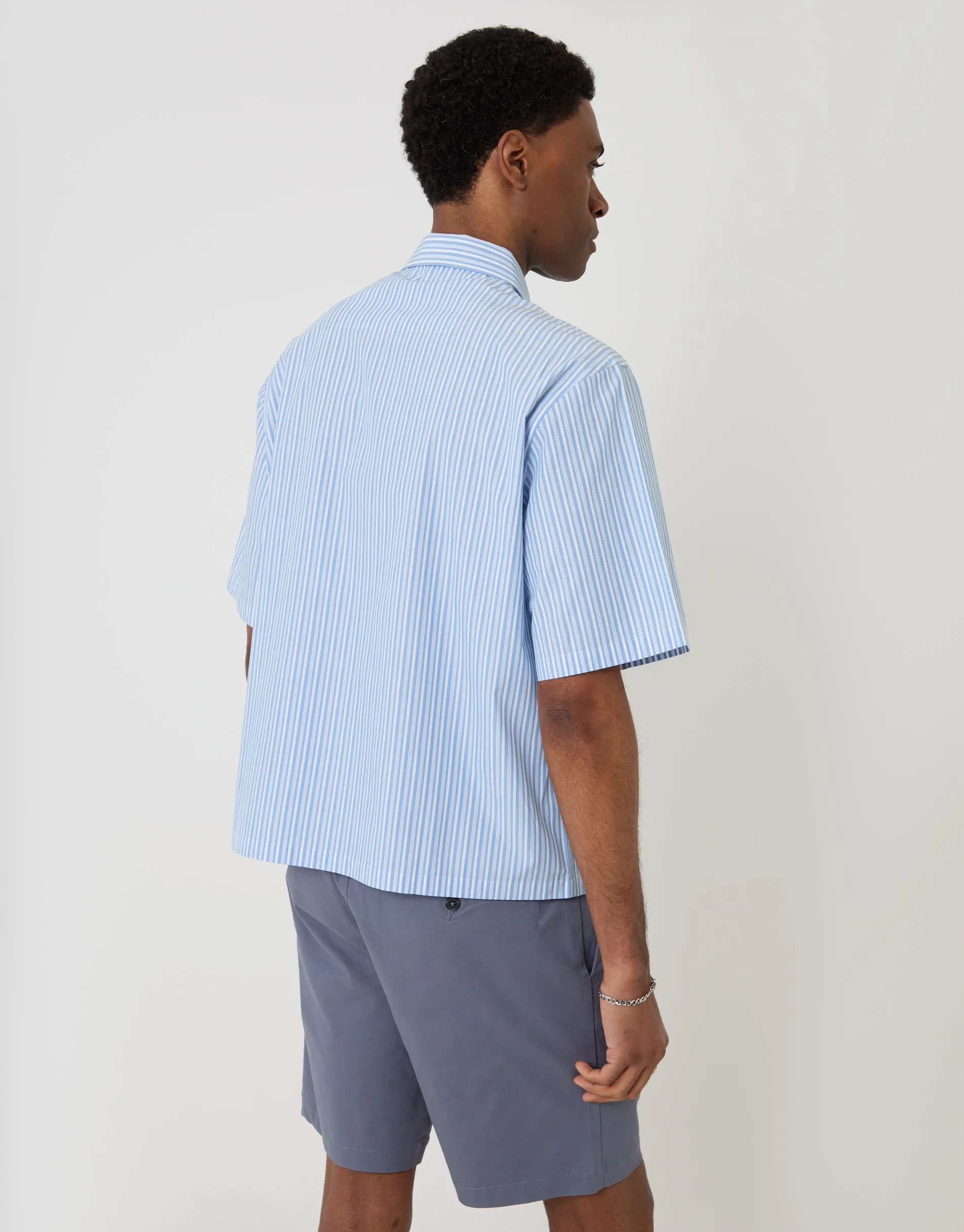 Blue Stripe Boxy Fit Cotton Poplin Short Sleeve Shirt sold by Threadbare product image thumbnail 3