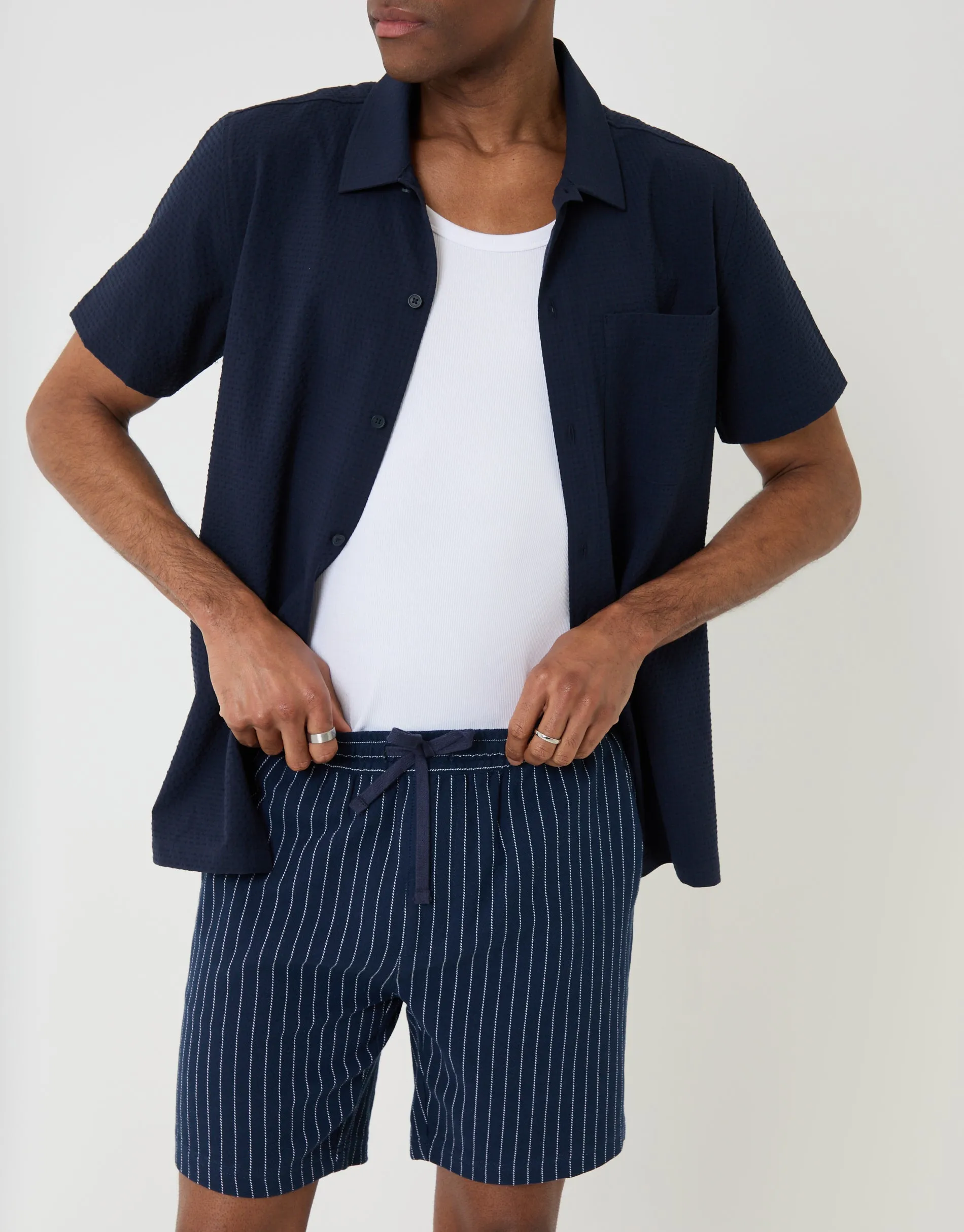 Navy Shorter Length Stripe Cotton Shorts sold by Threadbare product image thumbnail 4