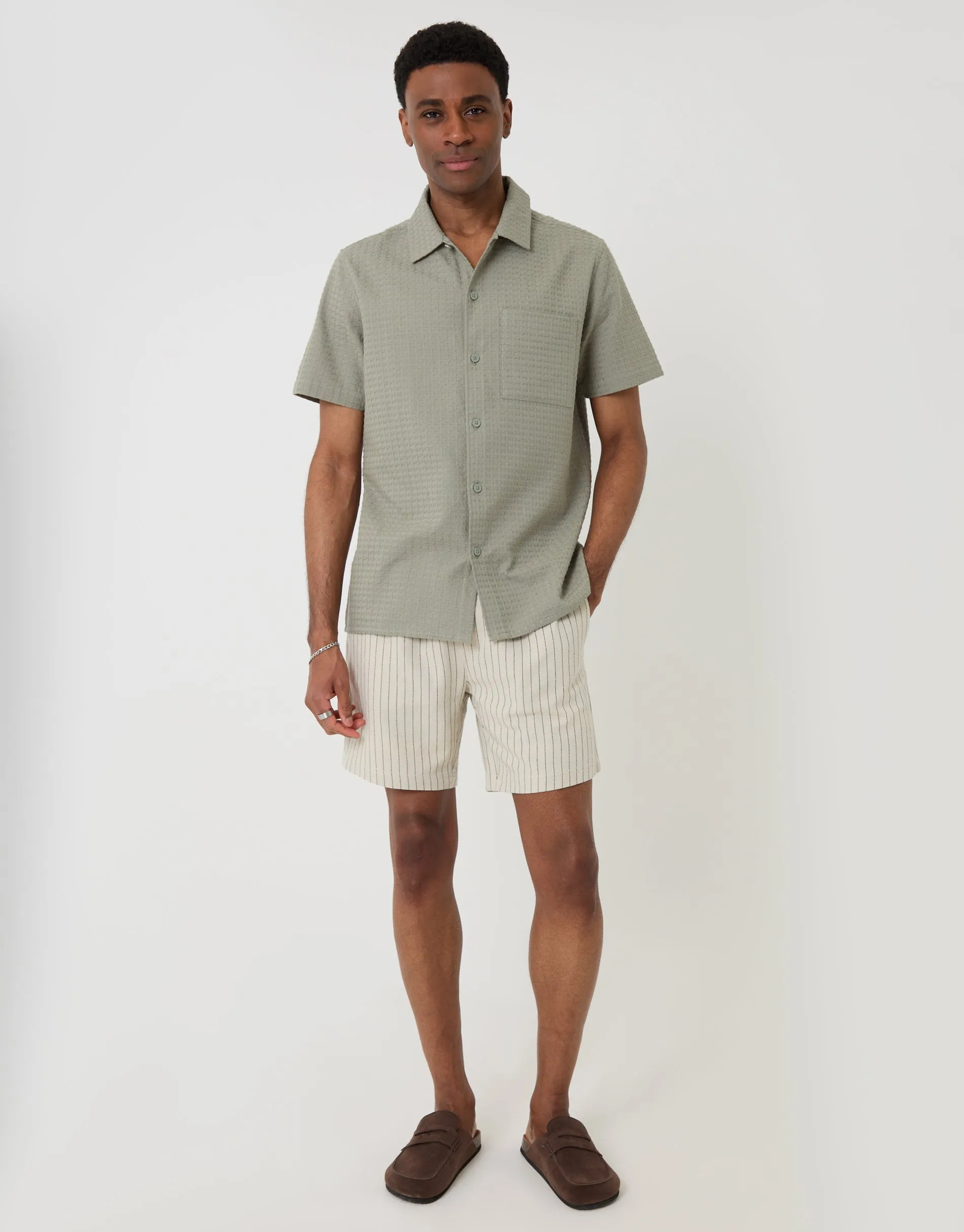 Textured Cotton Short Sleeve Shirt in Sage Green sold by Threadbare product image thumbnail 3