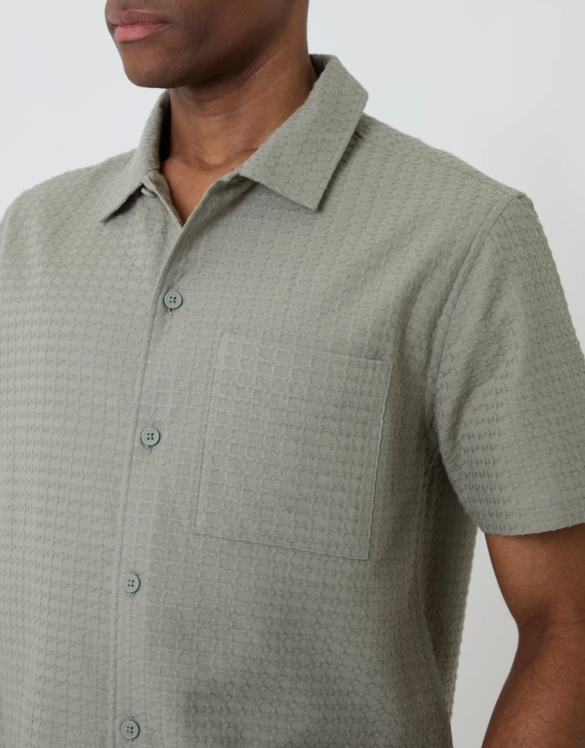 Textured Cotton Short Sleeve Shirt in Sage Green sold by Threadbare product image thumbnail 4