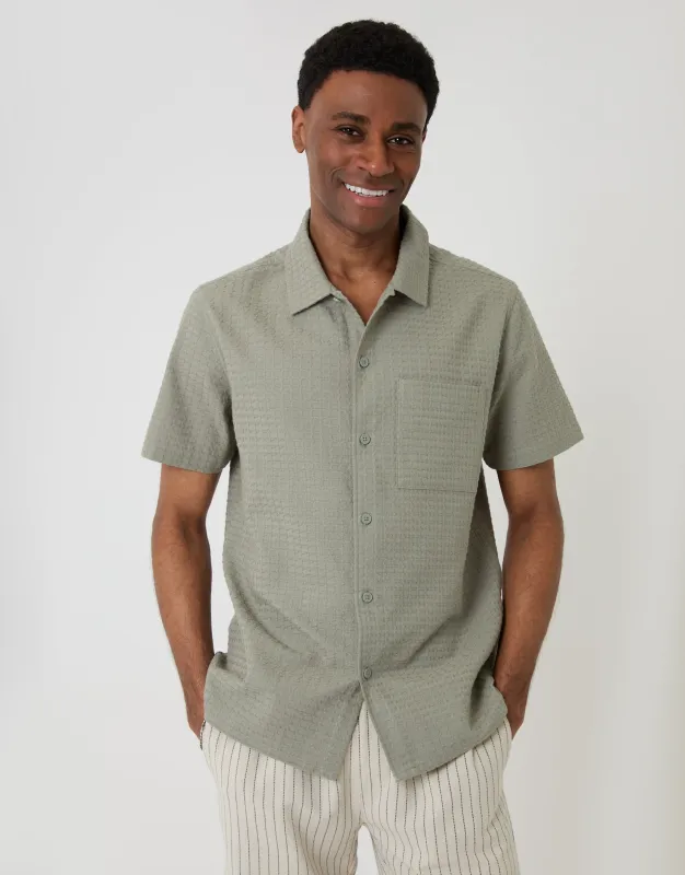 Sage Green Textured Cotton Short Sleeve Shirt made by Threadbare
