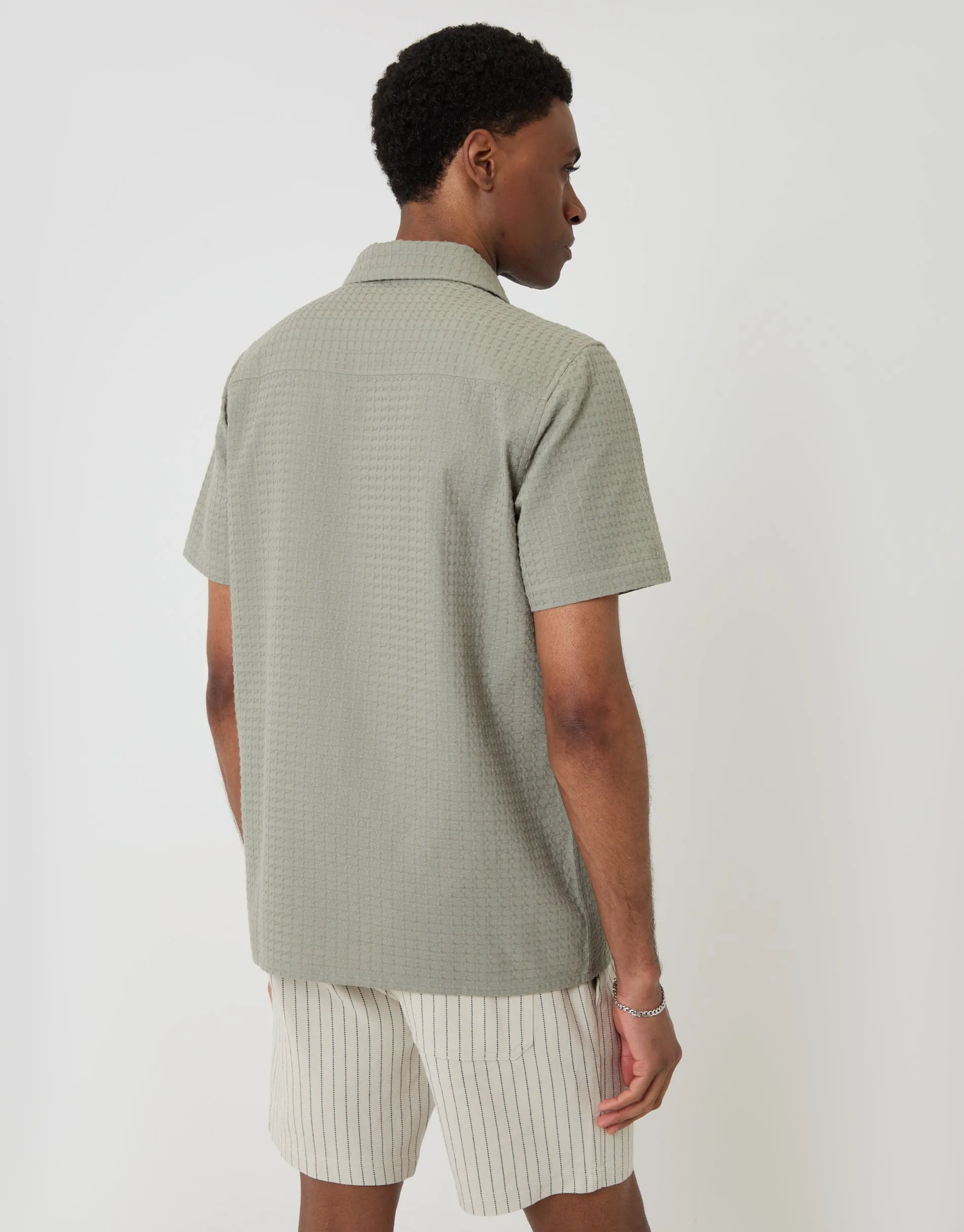 Textured Cotton Short Sleeve Shirt in Sage Green sold by Threadbare product image thumbnail 2