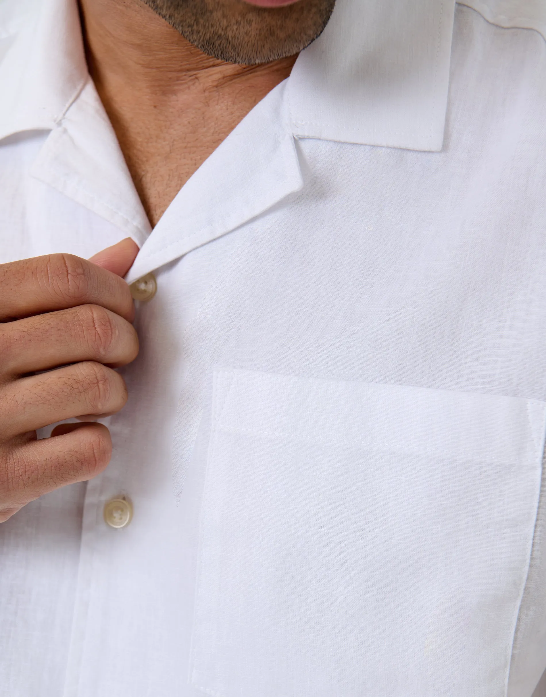 Linen Cotton Blend Short Sleeve Shirt in White sold by Threadbare product image thumbnail 5