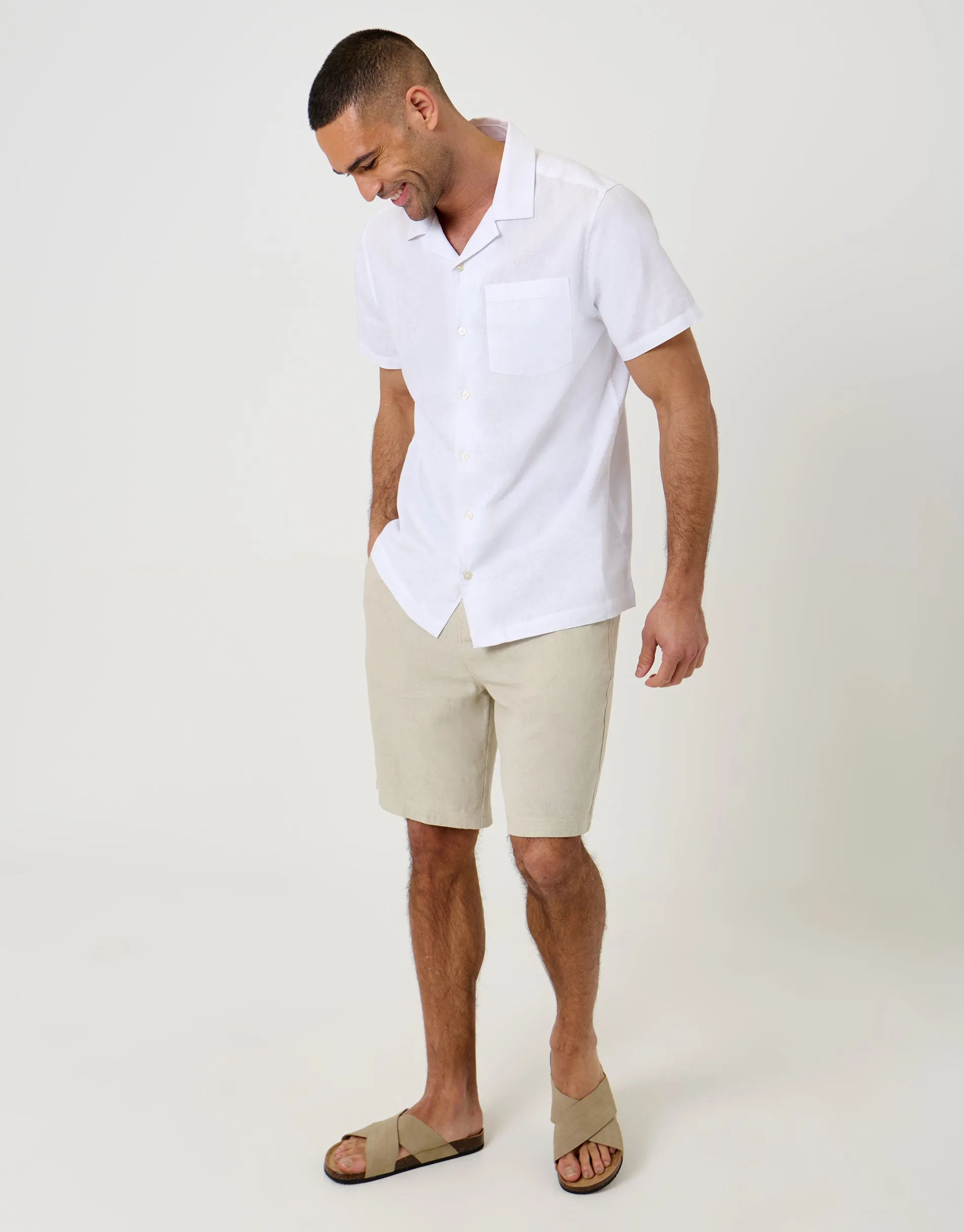 Linen Cotton Blend Short Sleeve Shirt in White sold by Threadbare product image thumbnail 3