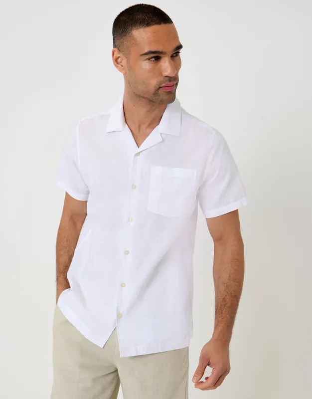 Linen Cotton Blend Short Sleeve Shirt in White made by Threadbare