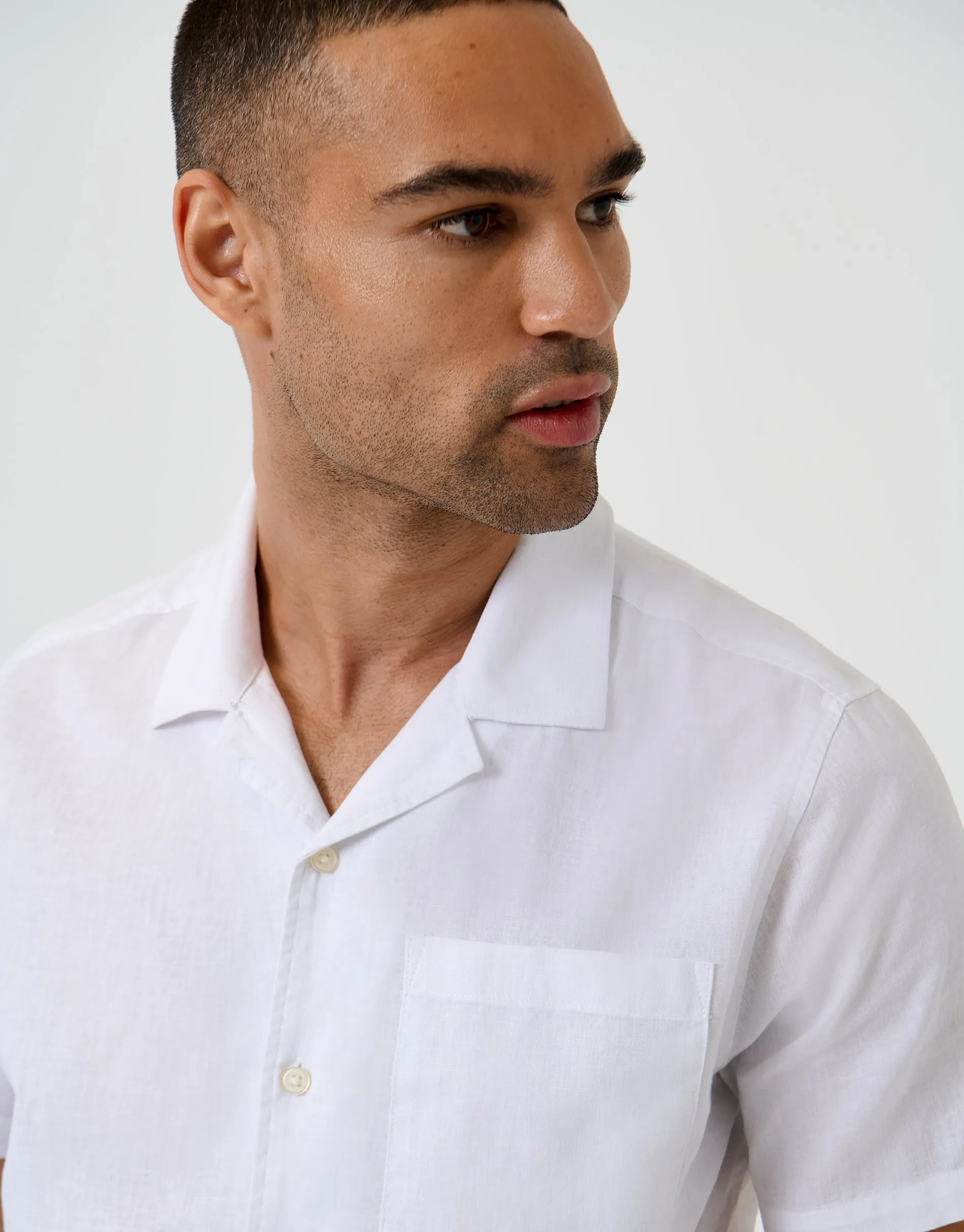 Linen Cotton Blend Short Sleeve Shirt in White sold by Threadbare product image thumbnail 4