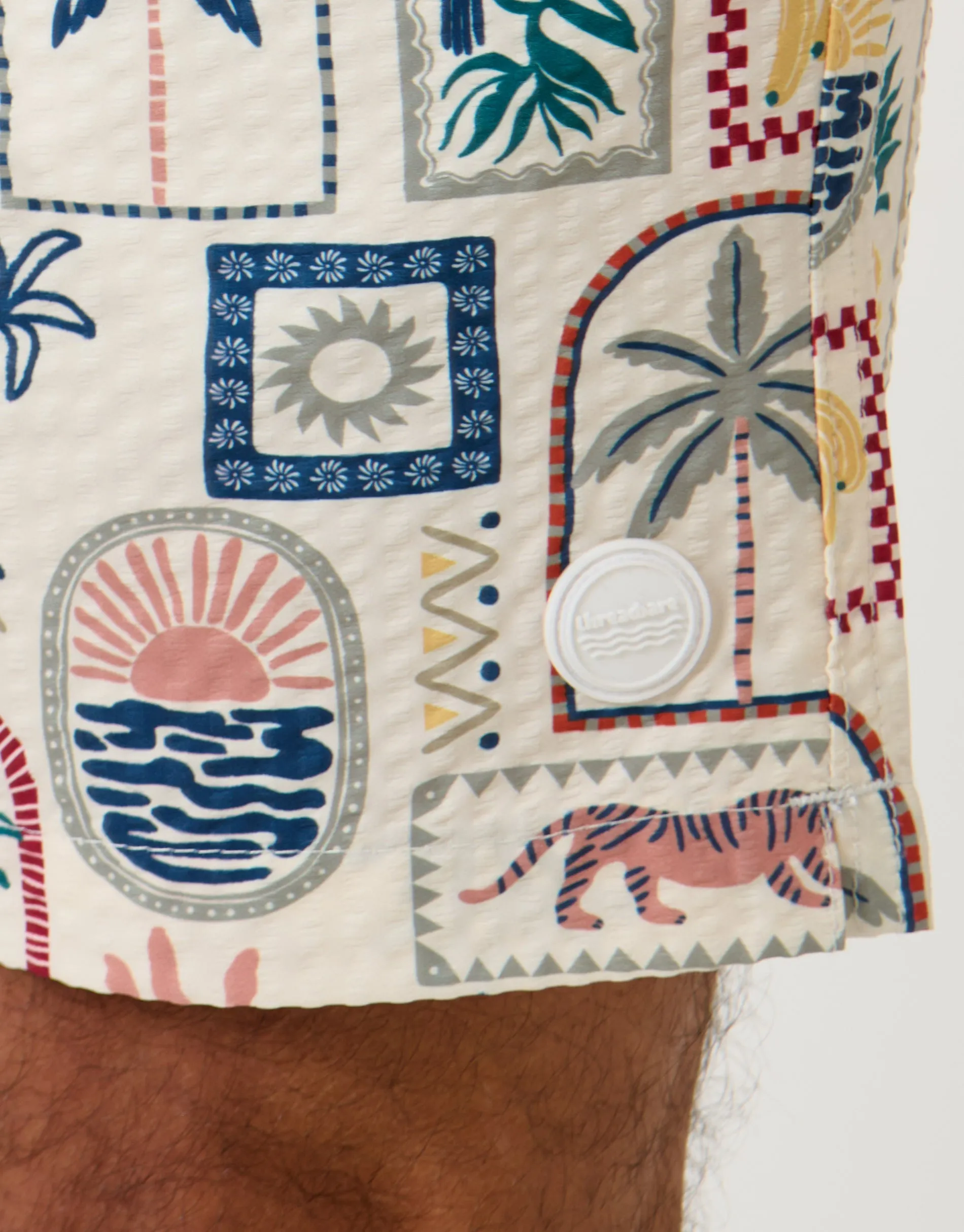Tropical Stamp Print Seersucker Swim Shorts in Cream sold by Threadbare product image thumbnail 5