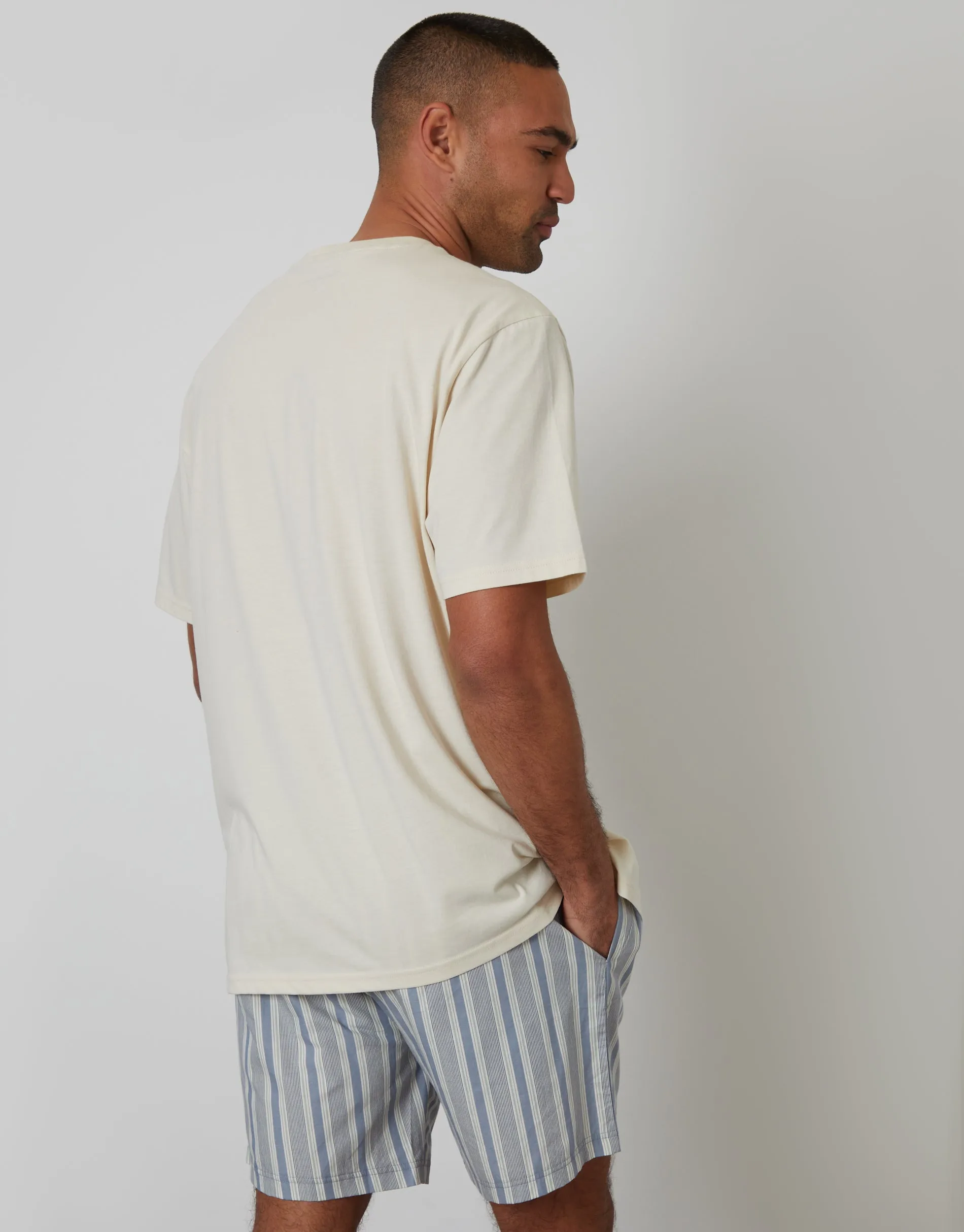 Blue & Ecru Stripe Relaxed Fit Pyjama T-Shirt & Shorts Set sold by Threadbare product image thumbnail 2