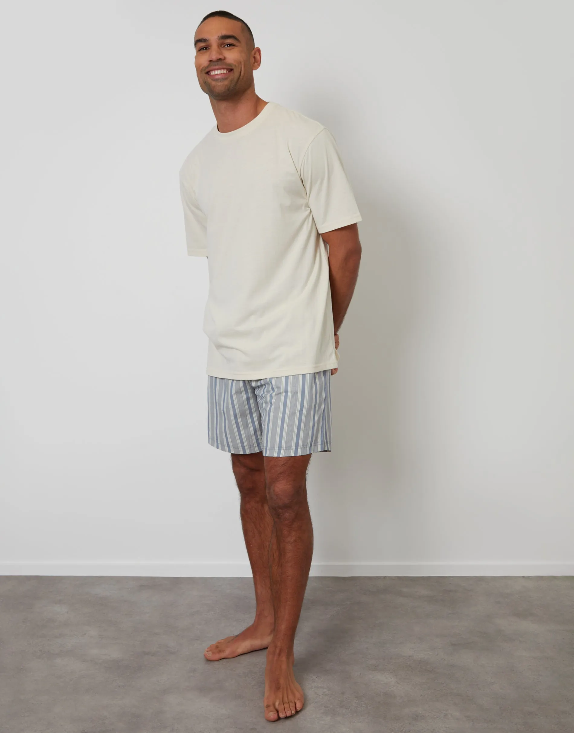 Blue & Ecru Stripe Relaxed Fit Pyjama T-Shirt & Shorts Set sold by Threadbare product image thumbnail 3