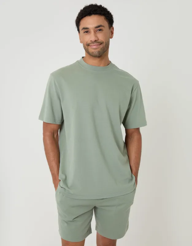 Sage Green Relaxed Fit Short Lounge Set made by Threadbare