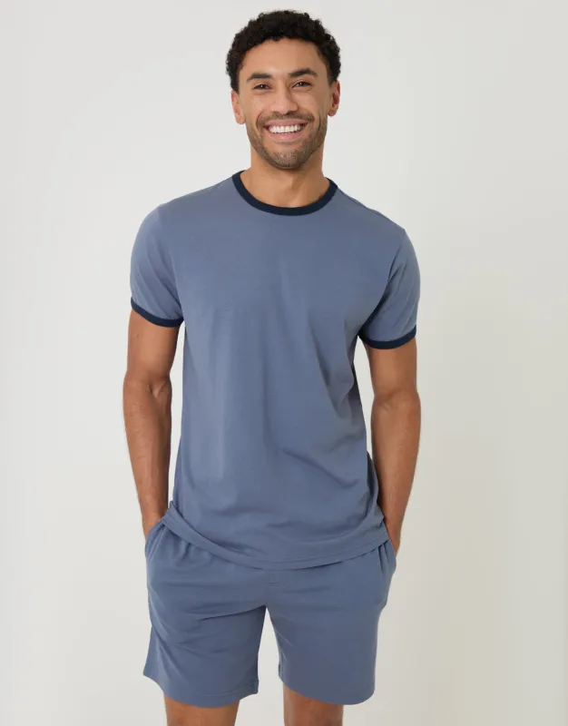 Blue Contrast Binding Short Lounge Set made by Threadbare