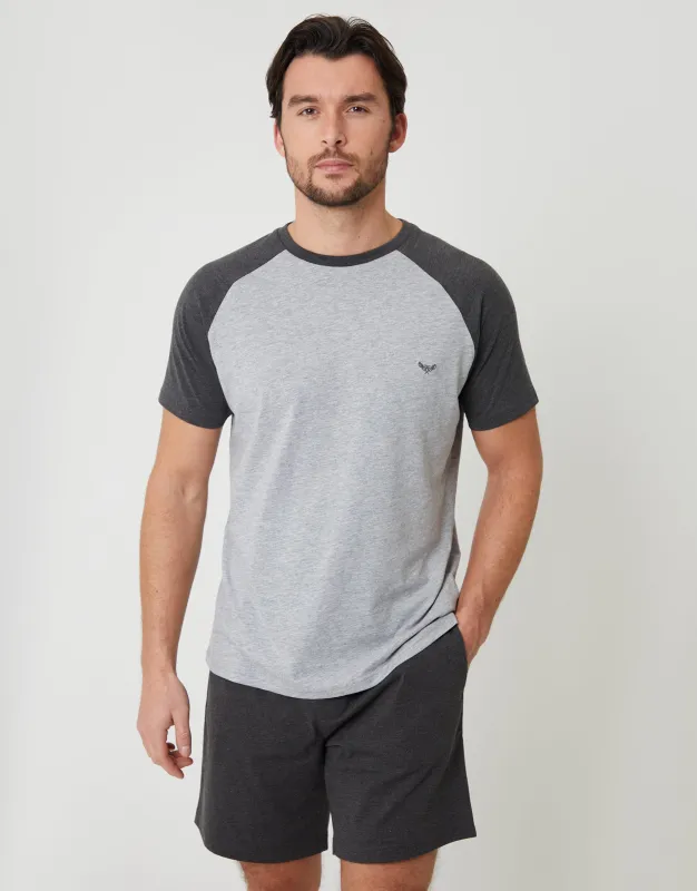 Grey Raglan Short Sleeve Top & Shorts Lounge Set made by Threadbare