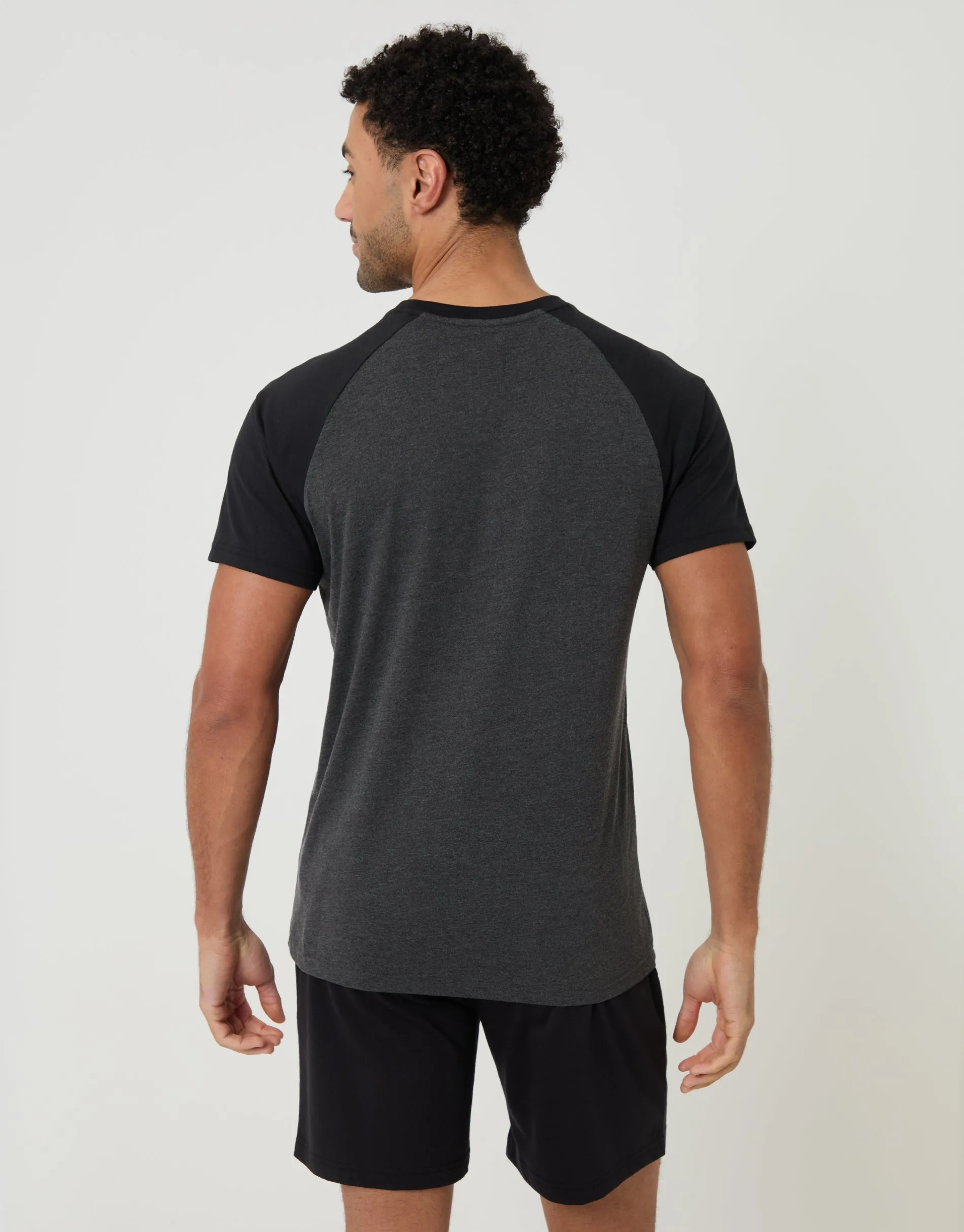 Black & Charcoal Grey Raglan Short Sleeve Top & Shorts Lounge Set sold by Threadbare product image thumbnail 2