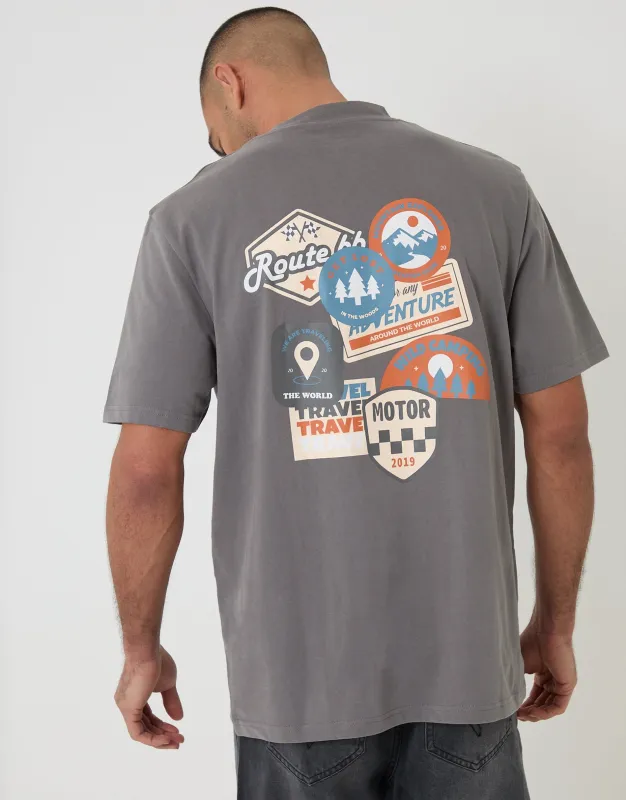 Slate Grey Relaxed Fit Road Trip Peached Cotton T-Shirt made by Threadbare