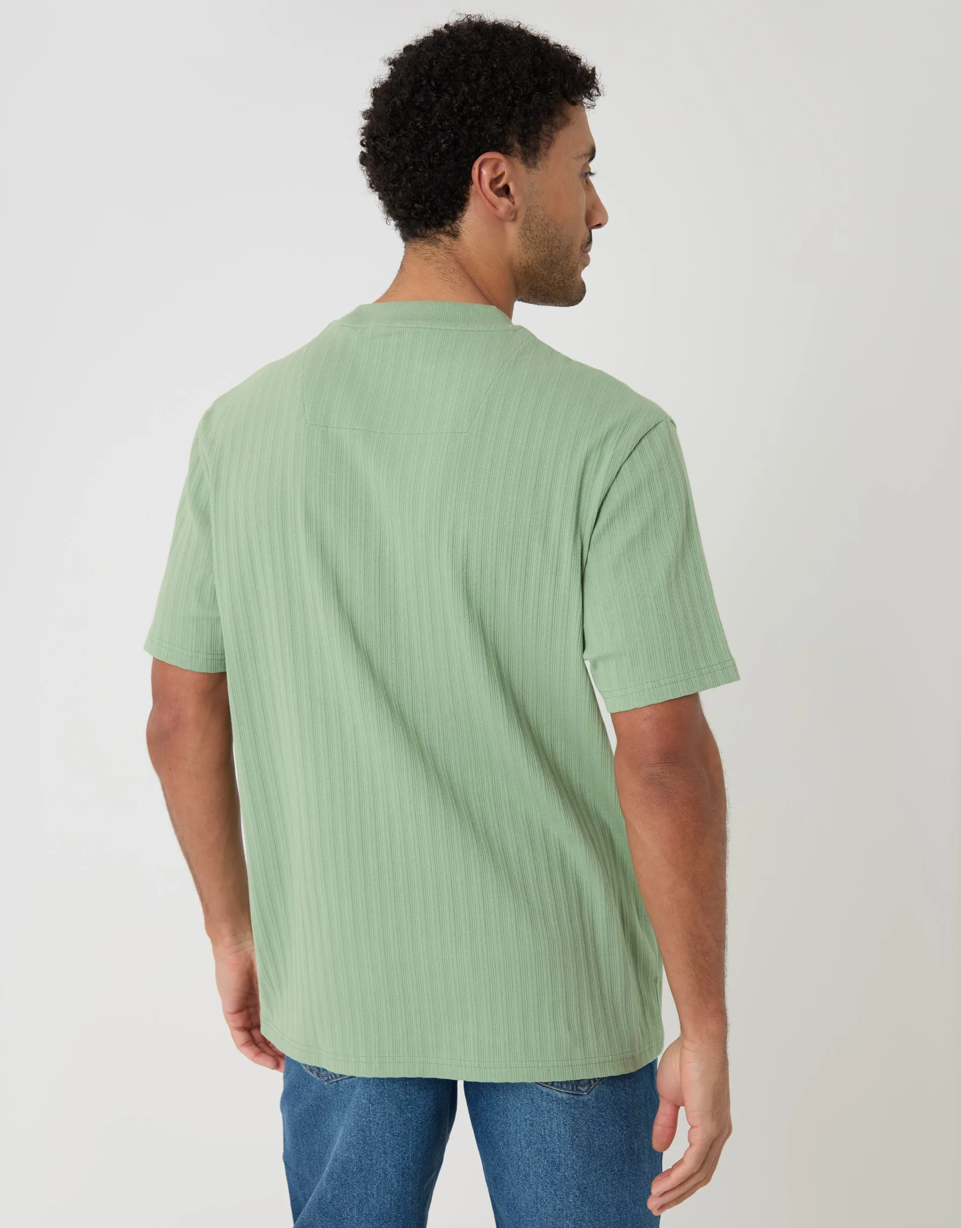 Sage Green Relaxed Fit Textured Rib Stretch Cotton T-Shirt sold by Threadbare product image thumbnail 2