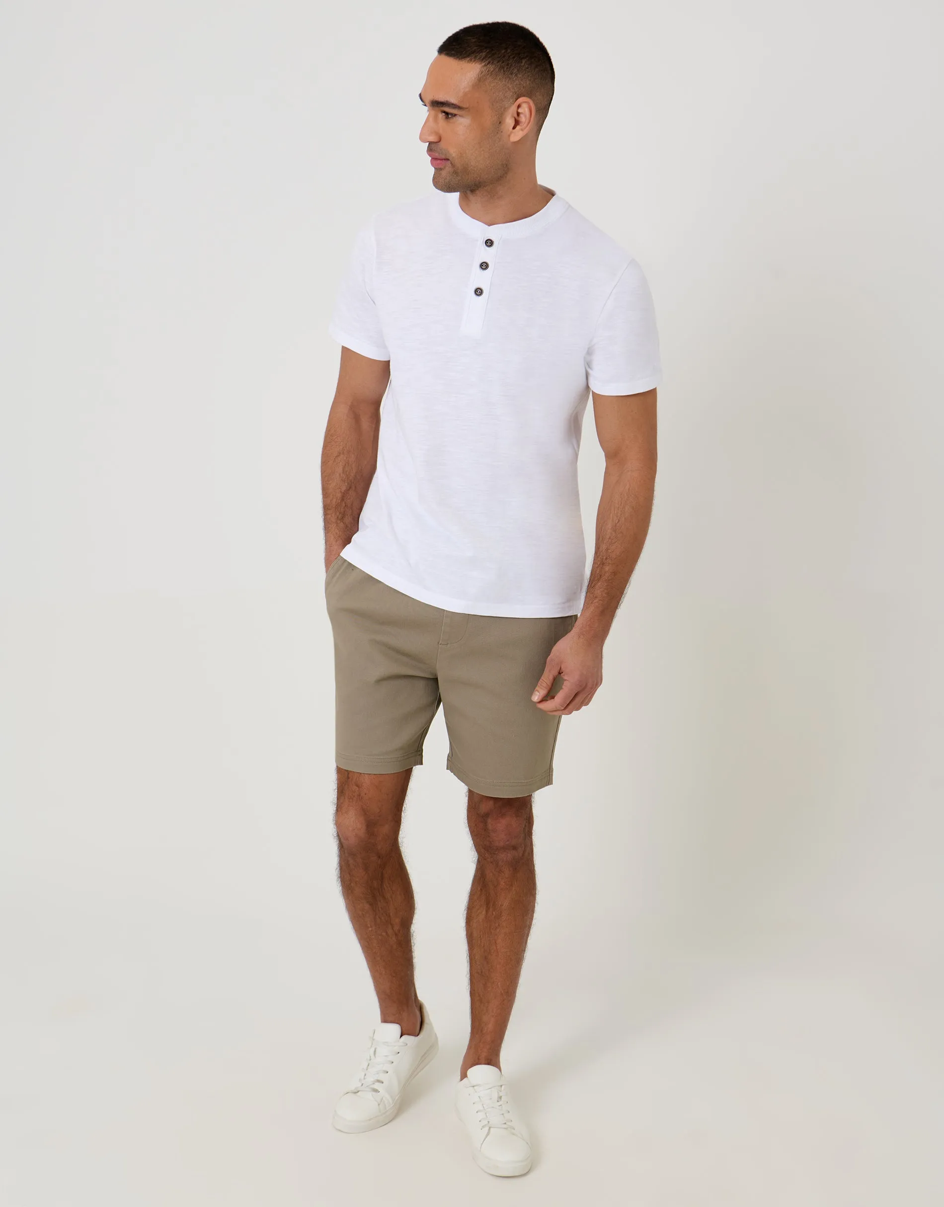 Taupe Shorter Length Elasticated Waist Stretch Chino Shorts sold by Threadbare