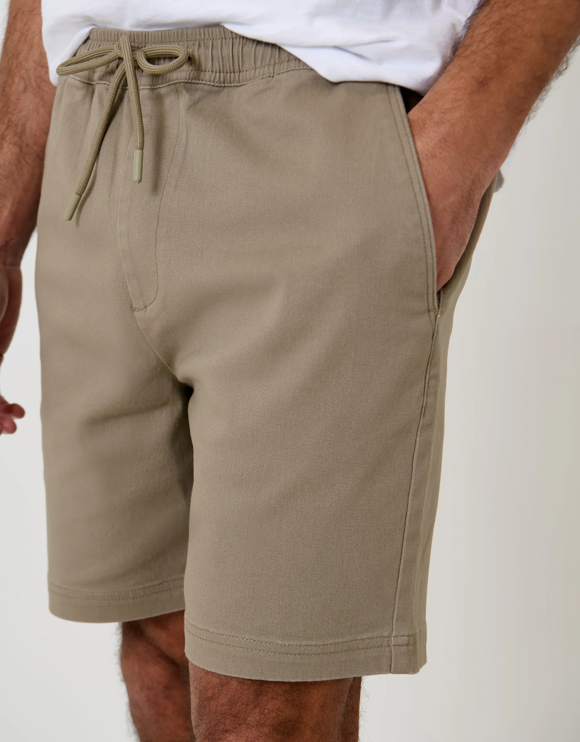 Taupe Shorter Length Elasticated Waist Stretch Chino Shorts sold by Threadbare product image thumbnail 4