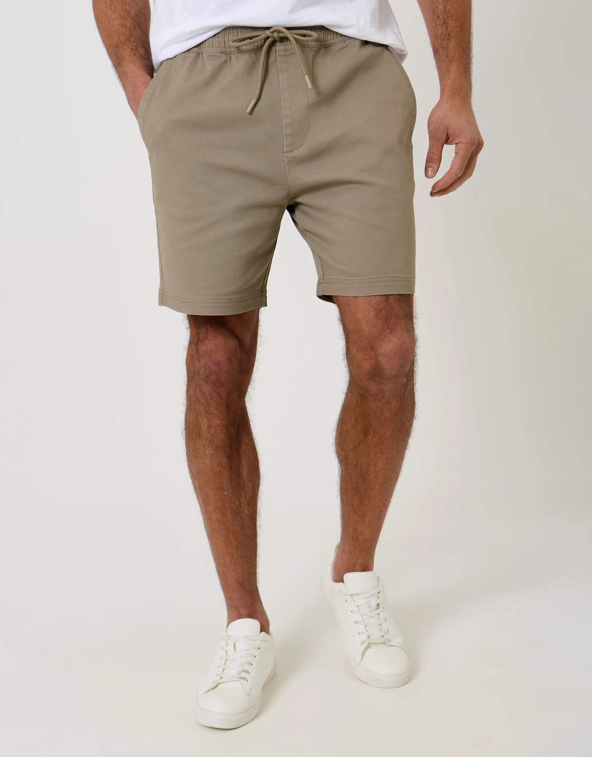 Taupe Shorter Length Elasticated Waist Stretch Chino Shorts sold by Threadbare product image thumbnail 2