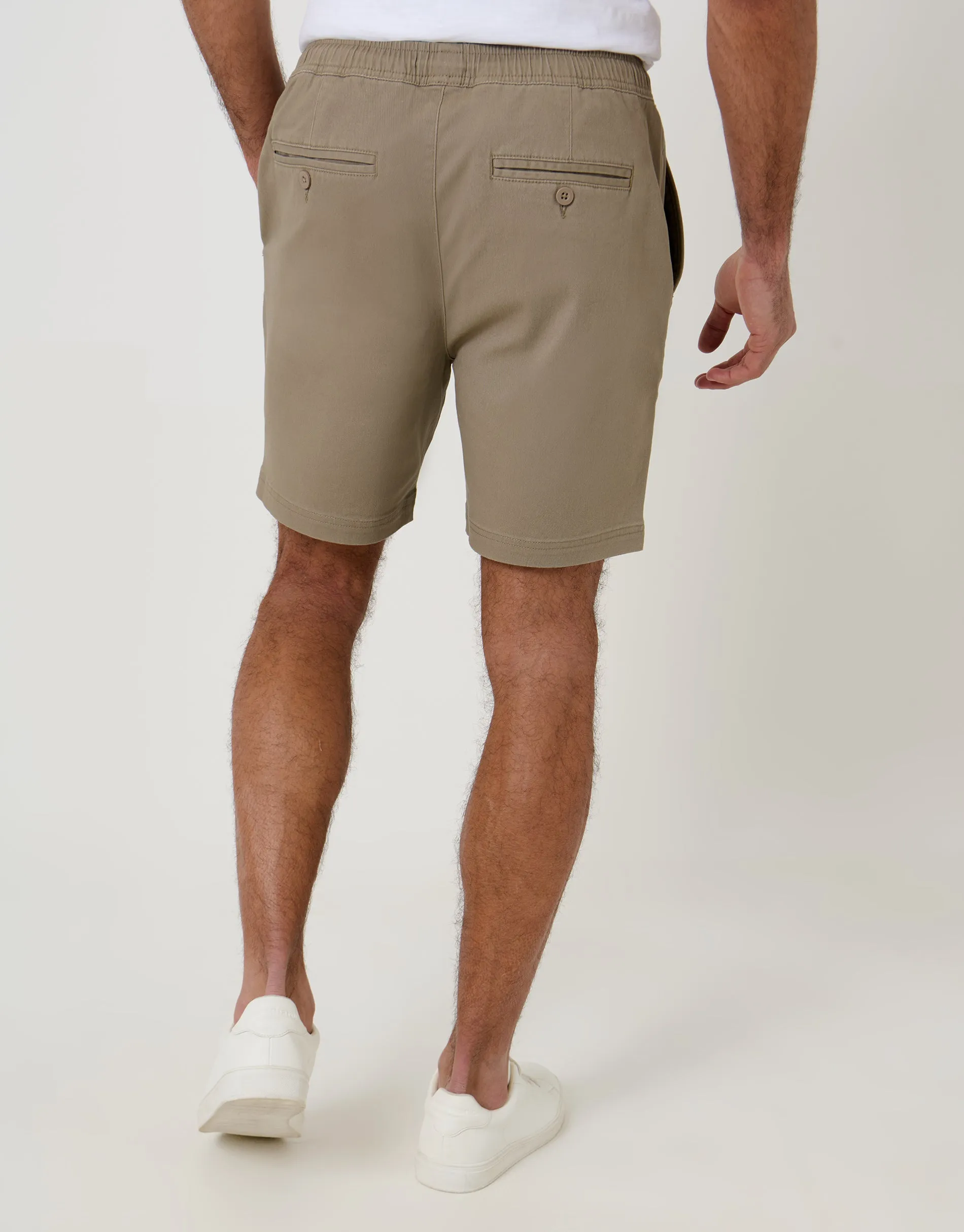 Taupe Shorter Length Elasticated Waist Stretch Chino Shorts sold by Threadbare product image thumbnail 3