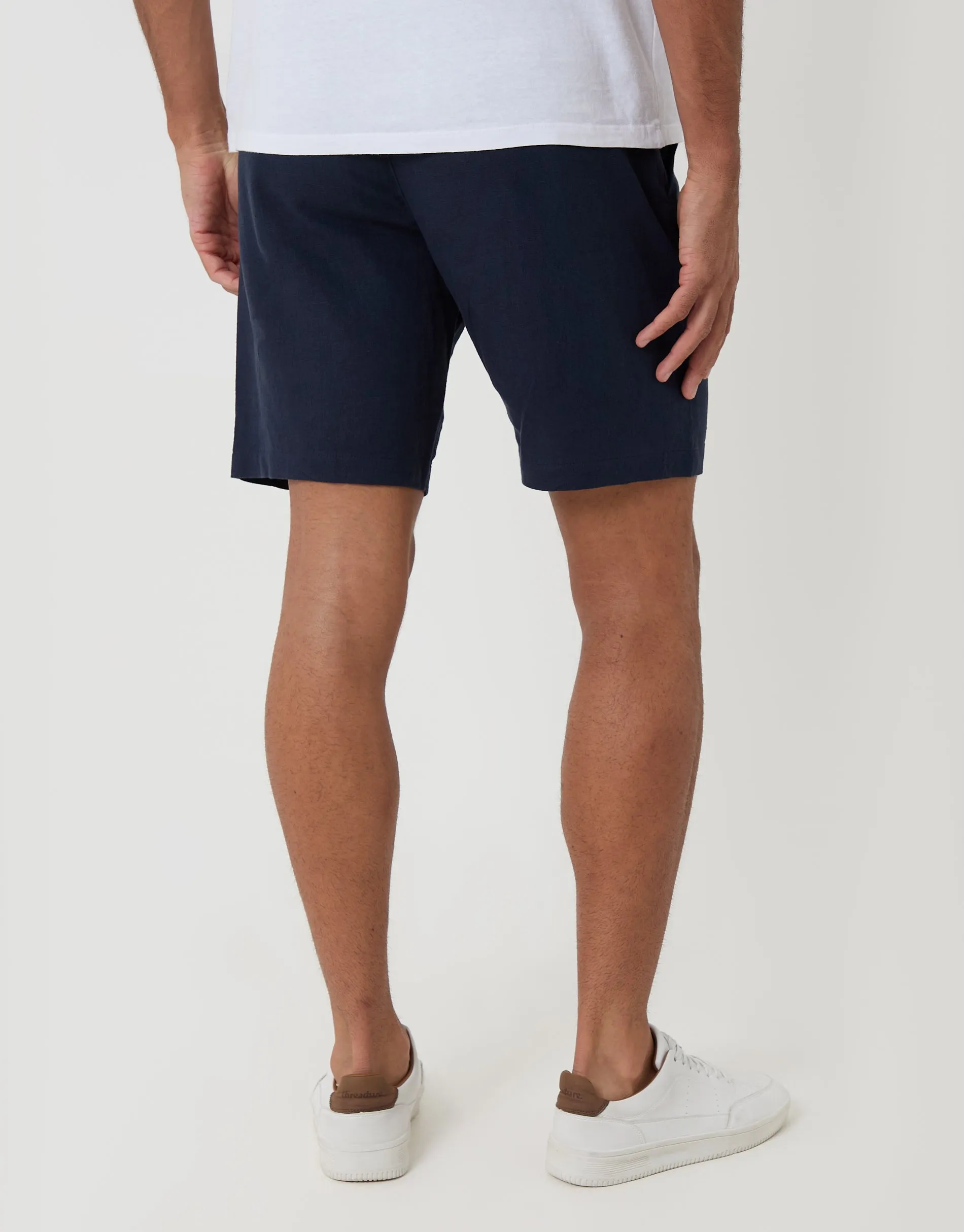 Regular Fit Linen Blend Shorts with Belt in Navy sold by Threadbare product image thumbnail 4