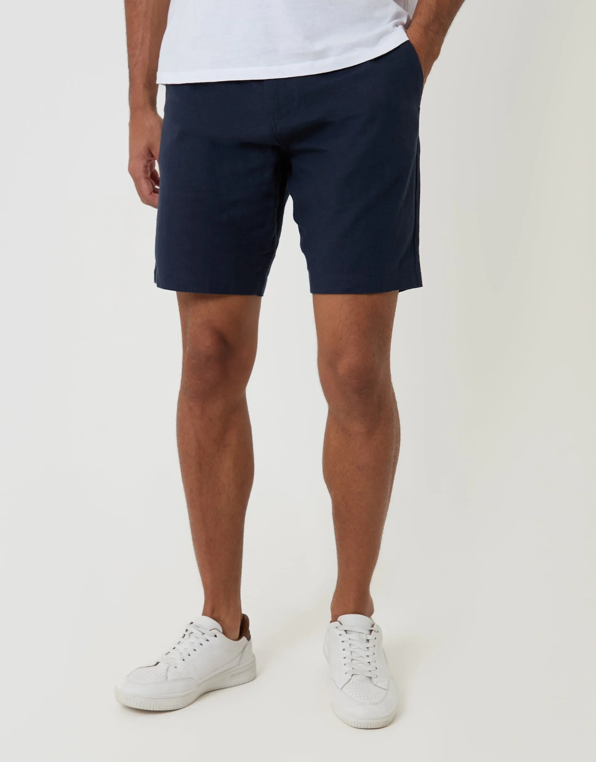 Regular Fit Linen Blend Shorts with Belt in Navy sold by Threadbare product image thumbnail 3
