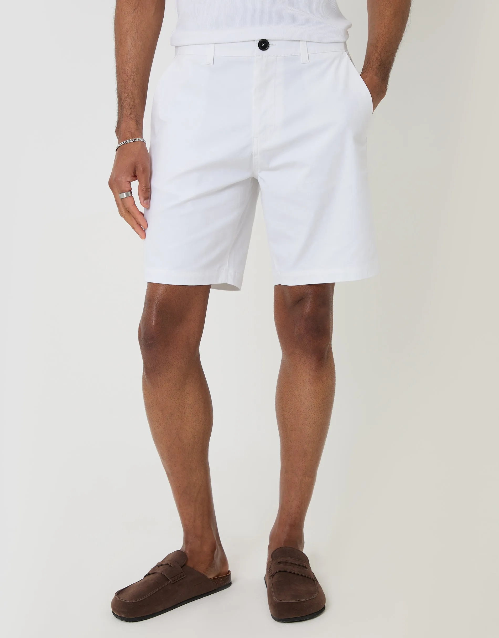 White Regular Fit Stretch Chino Shorts sold by Threadbare product image thumbnail 3