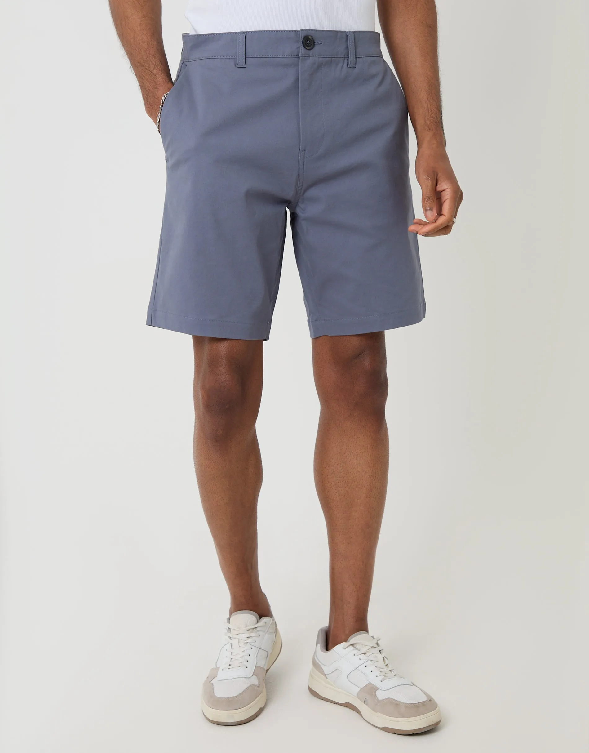 Denim Blue Regular Fit Stretch Chino Shorts sold by Threadbare product image thumbnail 3