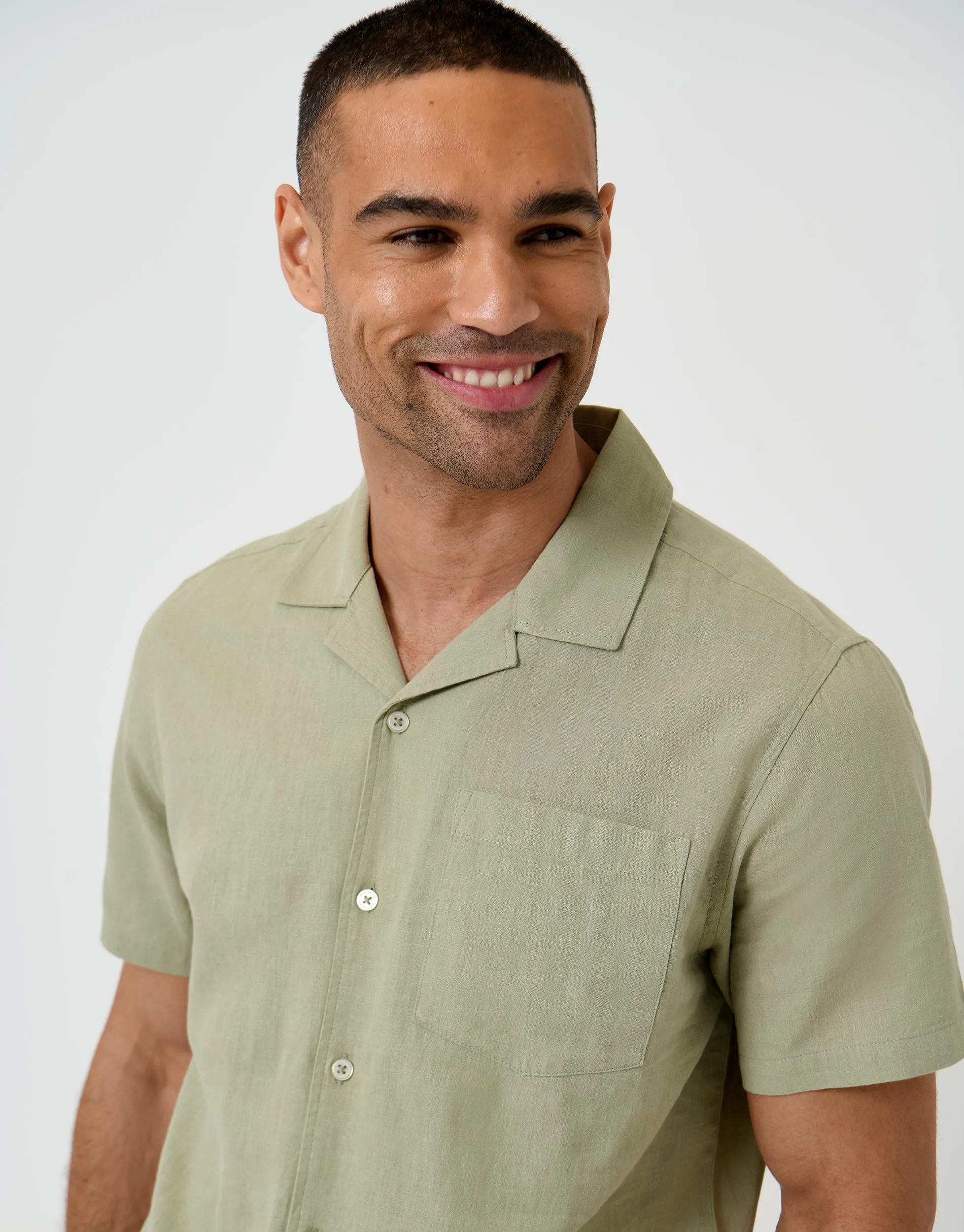 Linen Cotton Blend Short Sleeve Shirt in Sage Green sold by Threadbare product image thumbnail 4