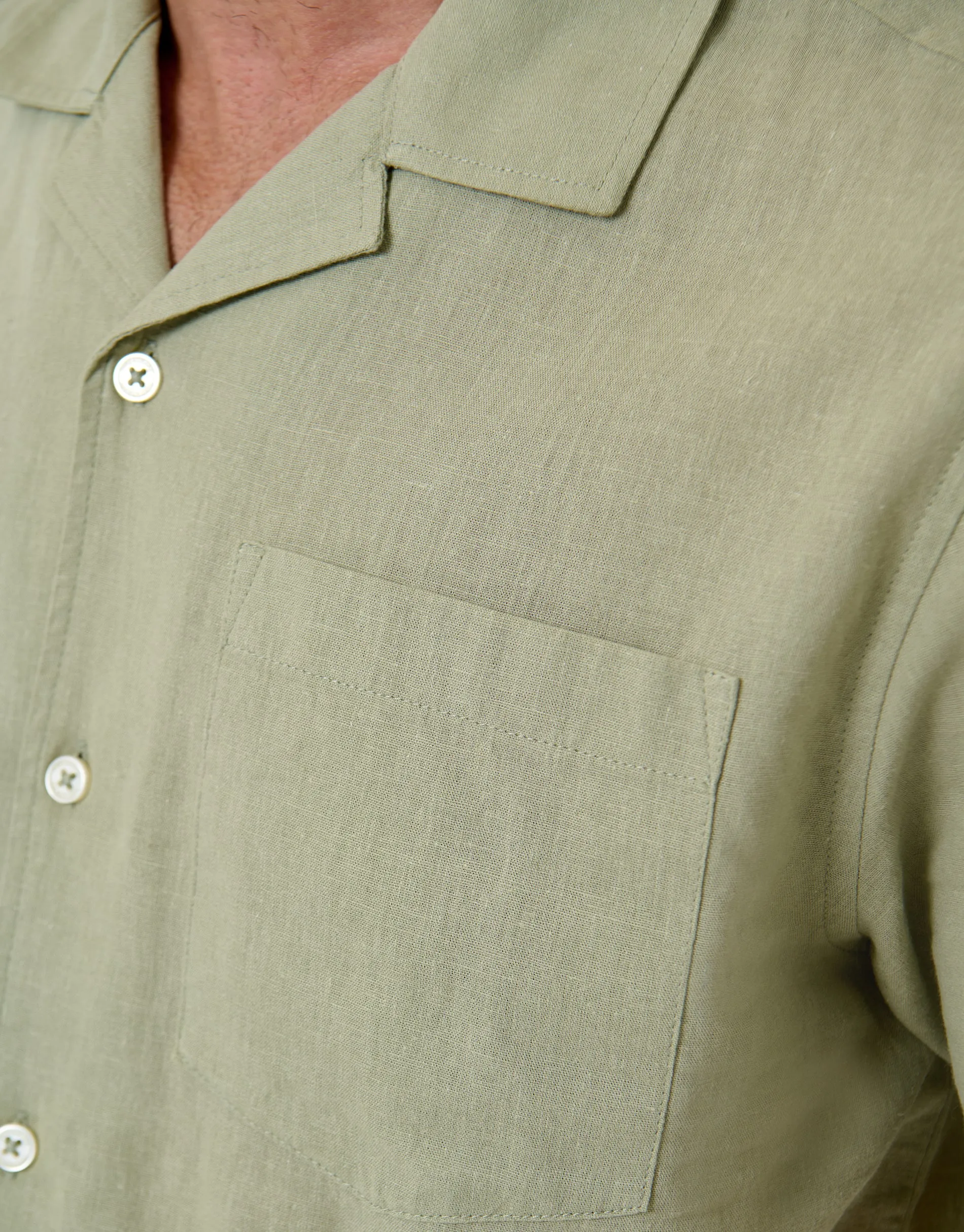 Linen Cotton Blend Short Sleeve Shirt in Sage Green sold by Threadbare product image thumbnail 5