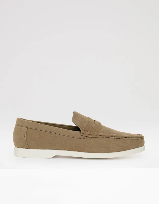 Faux Suede Penny Loafers in Beige made by Threadbare