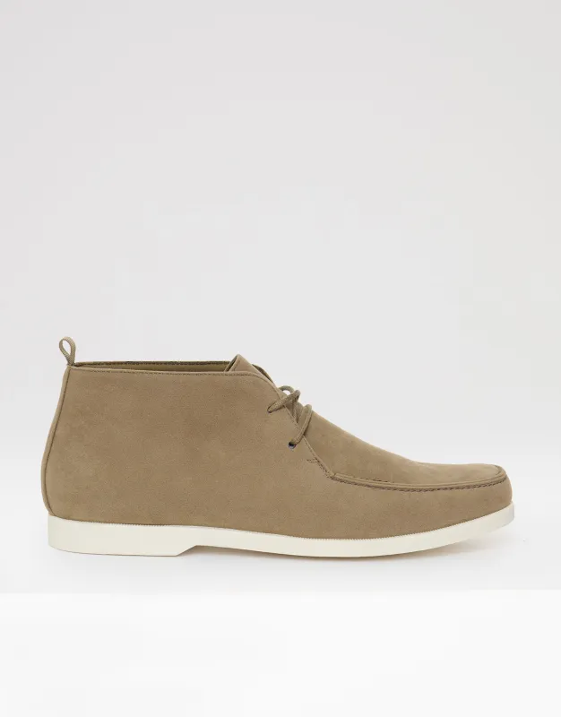 Faux Suede Moccasin Boots in Beige made by Threadbare