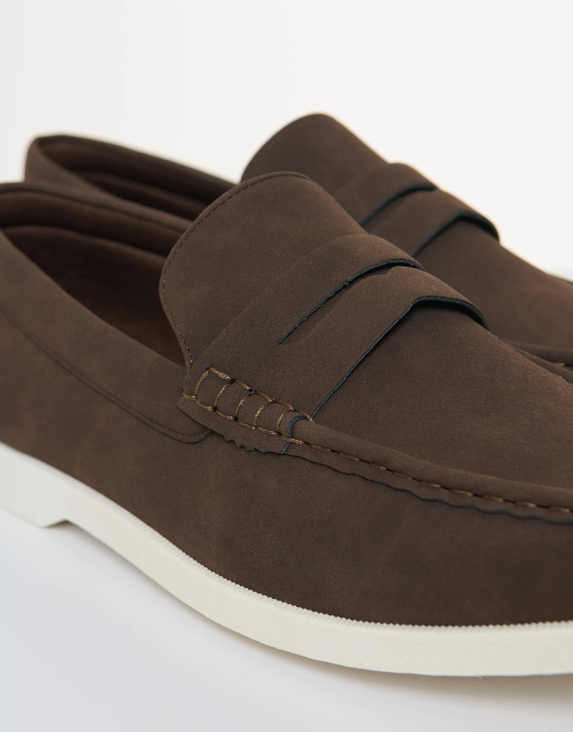 Faux Suede Penny Loafers in Brown sold by Threadbare product image thumbnail 4