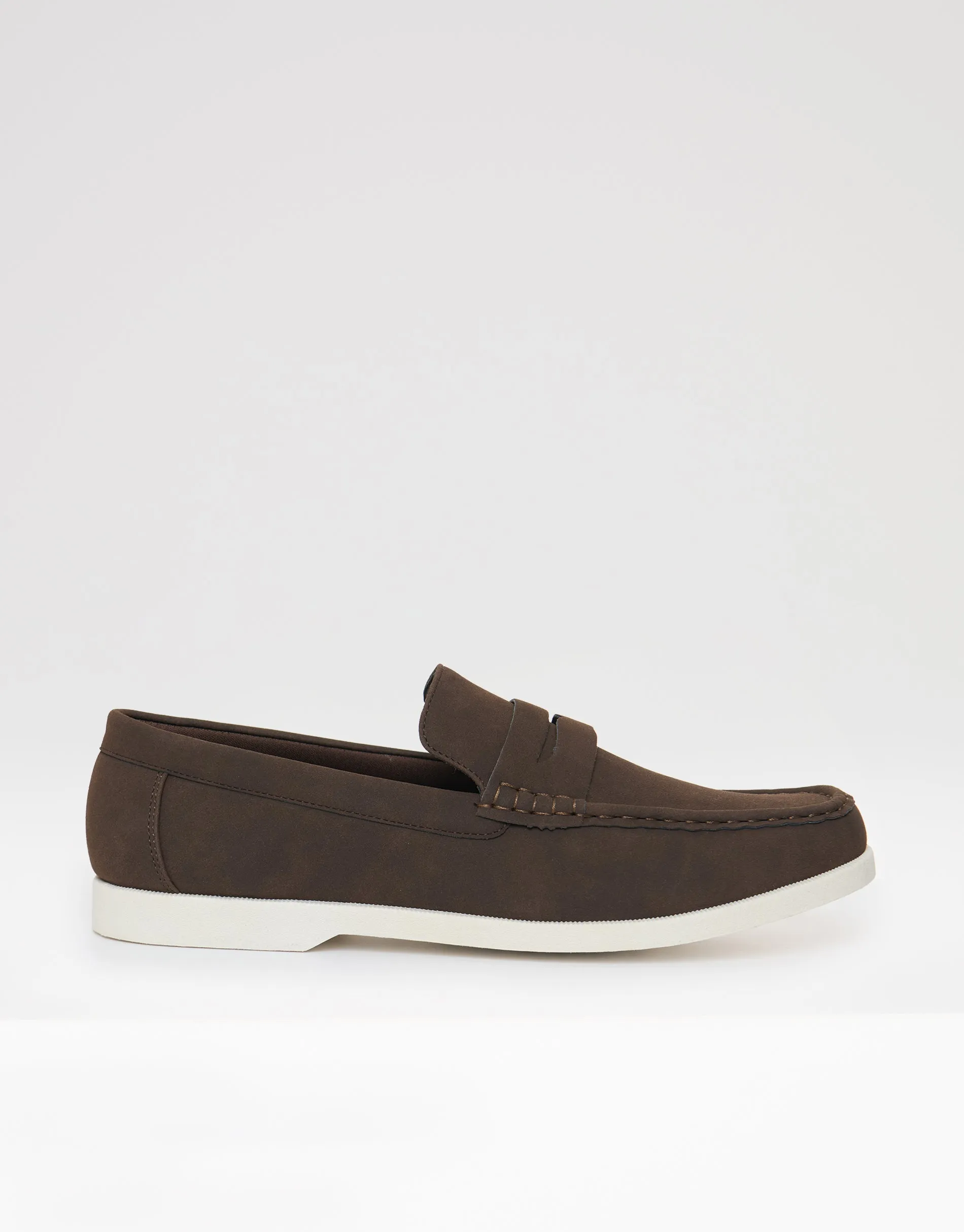 Faux Suede Penny Loafers in Brown sold by Threadbare