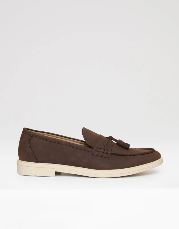 Brown Faux Suede Tassel Loafers made by Threadbare
