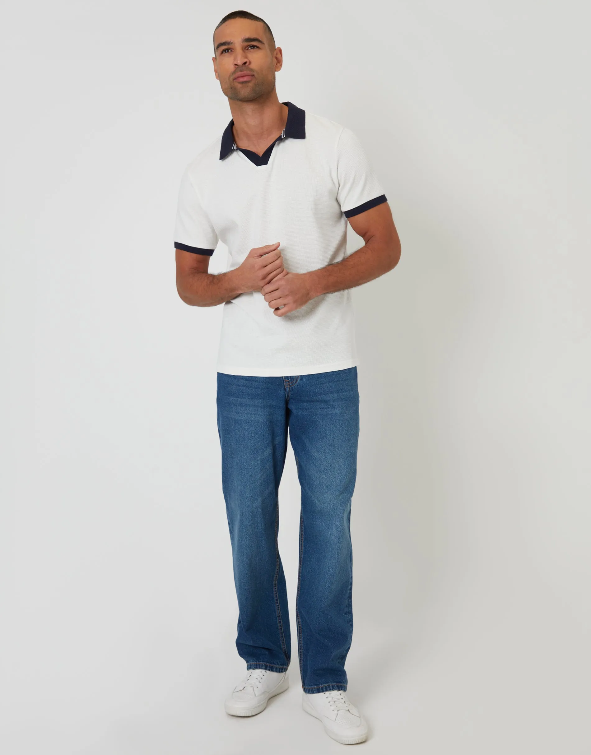 Trophy Neck Waffle Polo Shirt in White sold by Threadbare product image thumbnail 3