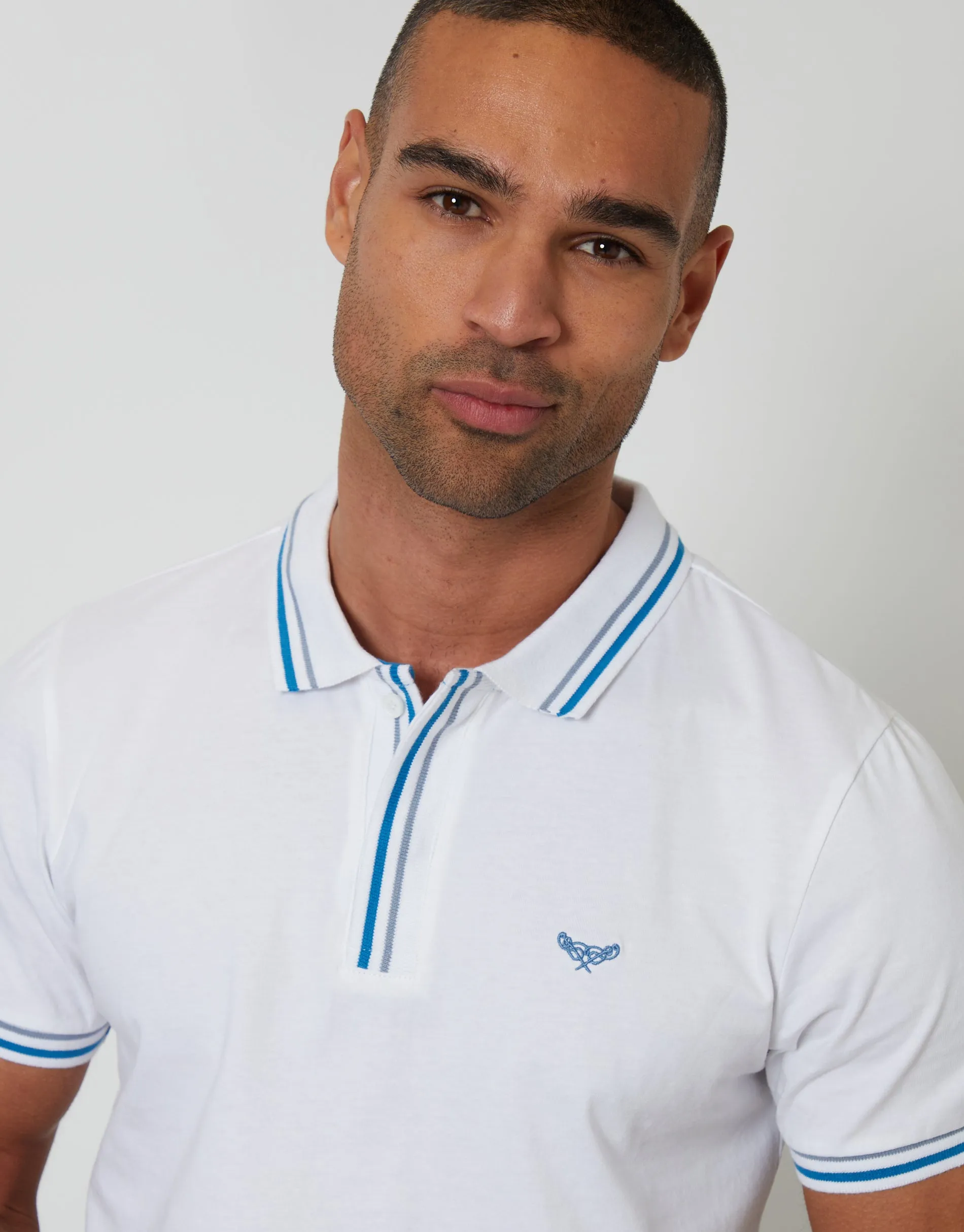 White Contrast Tipping Hidden Placket Polo Shirt sold by Threadbare product image thumbnail 4